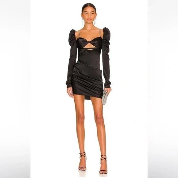 The Bar 100% Silk Twist Dress Satin Cut Out Puff Sleeve Embellished Strap Sz 2 - Picture 3 of 11